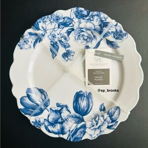🎁4PC Farmhouse Melamine Plates - 8.75” Salad Plates with Scallops - Blue & White